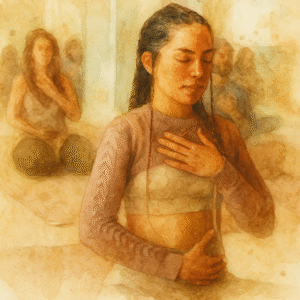 Aquarellbild einer Gruppe bei autogenem Training – Symbol für achtsame Entspannung und Grundkurs in Leipzig.