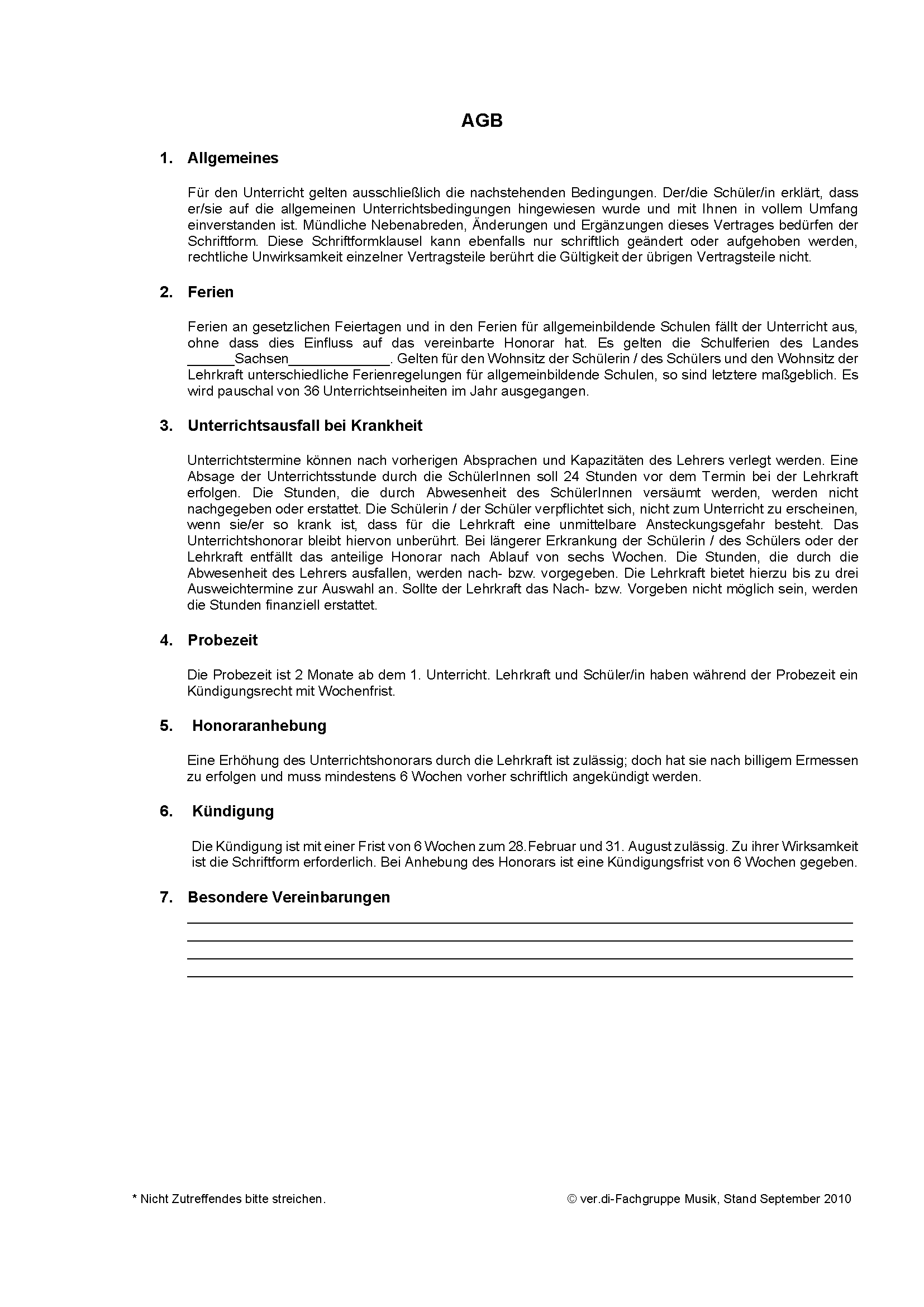 Agb privat unterrichtsvertrag